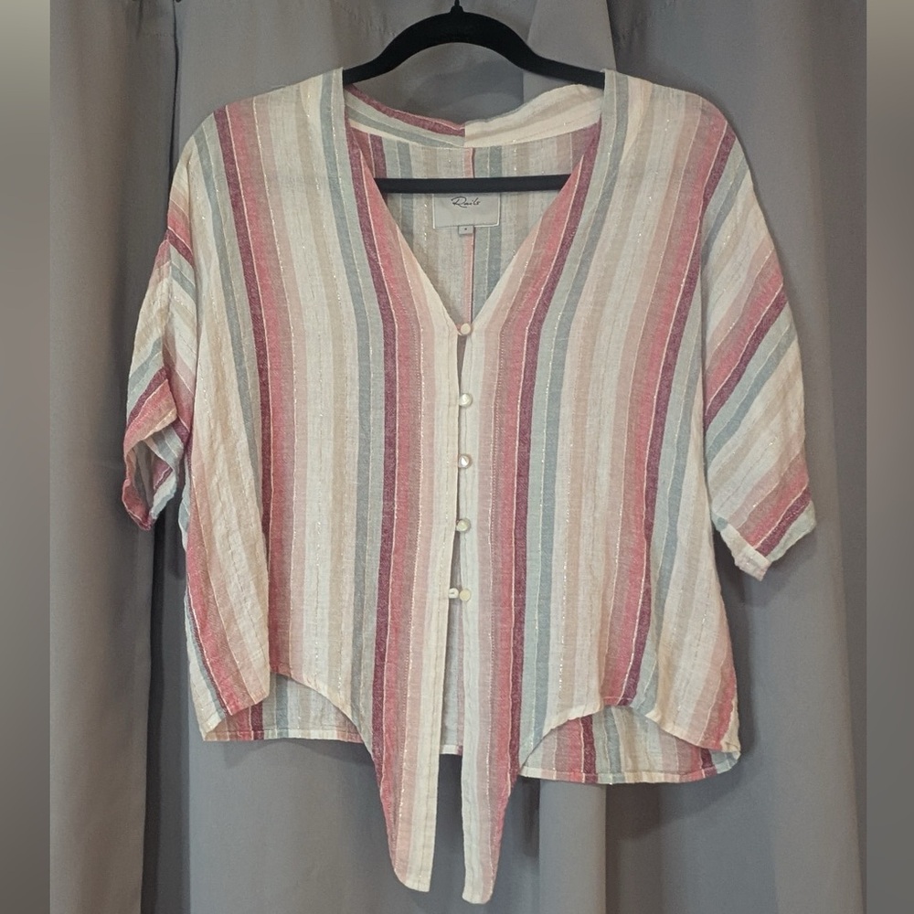 Rails Striped Tie Front Button Down Blouse | Size Small - Picture 2 of 3